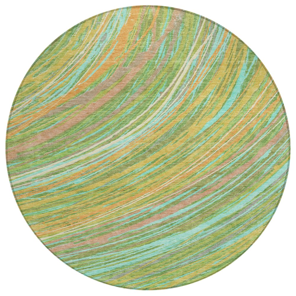 Machine Washable Indoor/Outdoor Chantille ACN2094 Green 8 x 8 Round Rug