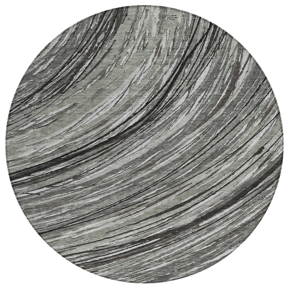 Machine Washable Indoor/Outdoor Chantille ACN2094 Taupe 8 x 8 Round Rug