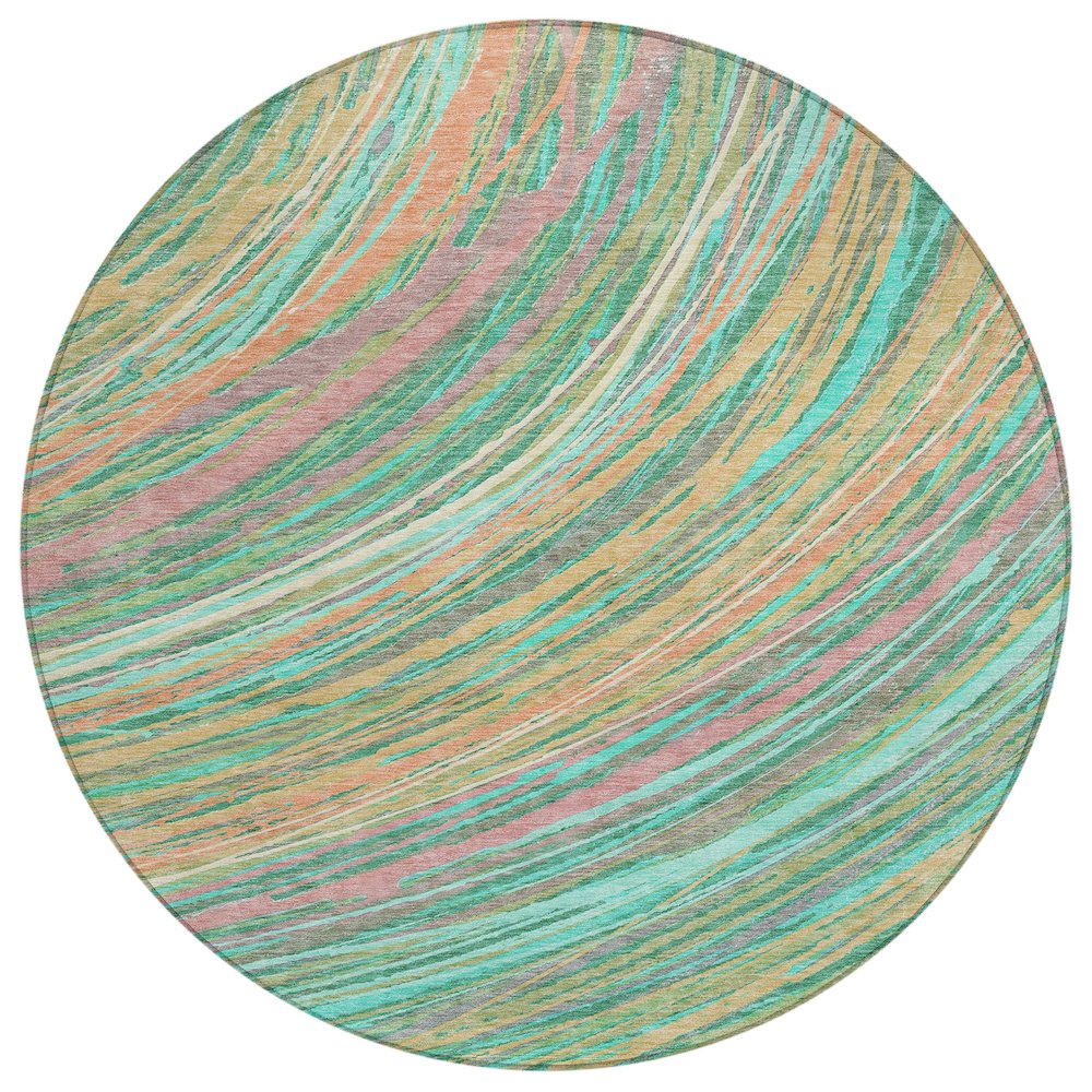 Machine Washable Indoor/Outdoor Chantille ACN2094 Teal 8 x 8 Round Rug