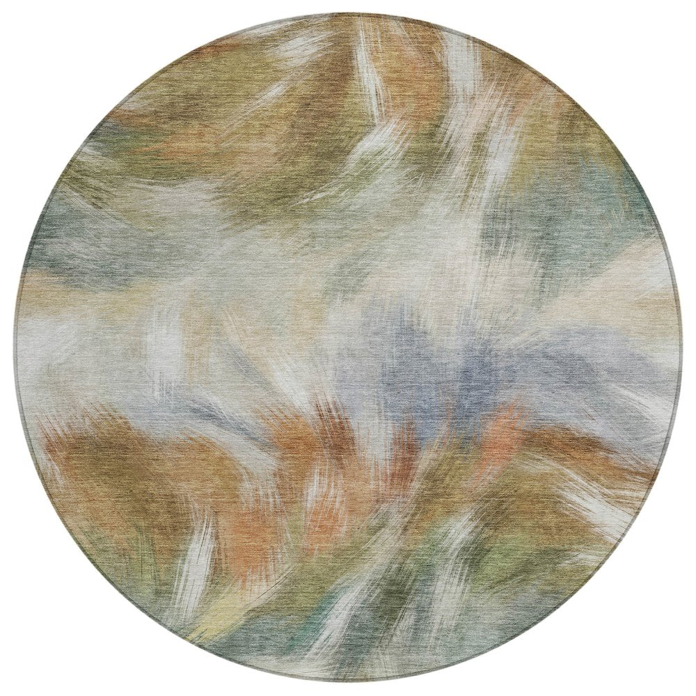 Machine Washable Indoor/Outdoor Chantille ACN2096 Beige 8 x 8 Round Rug