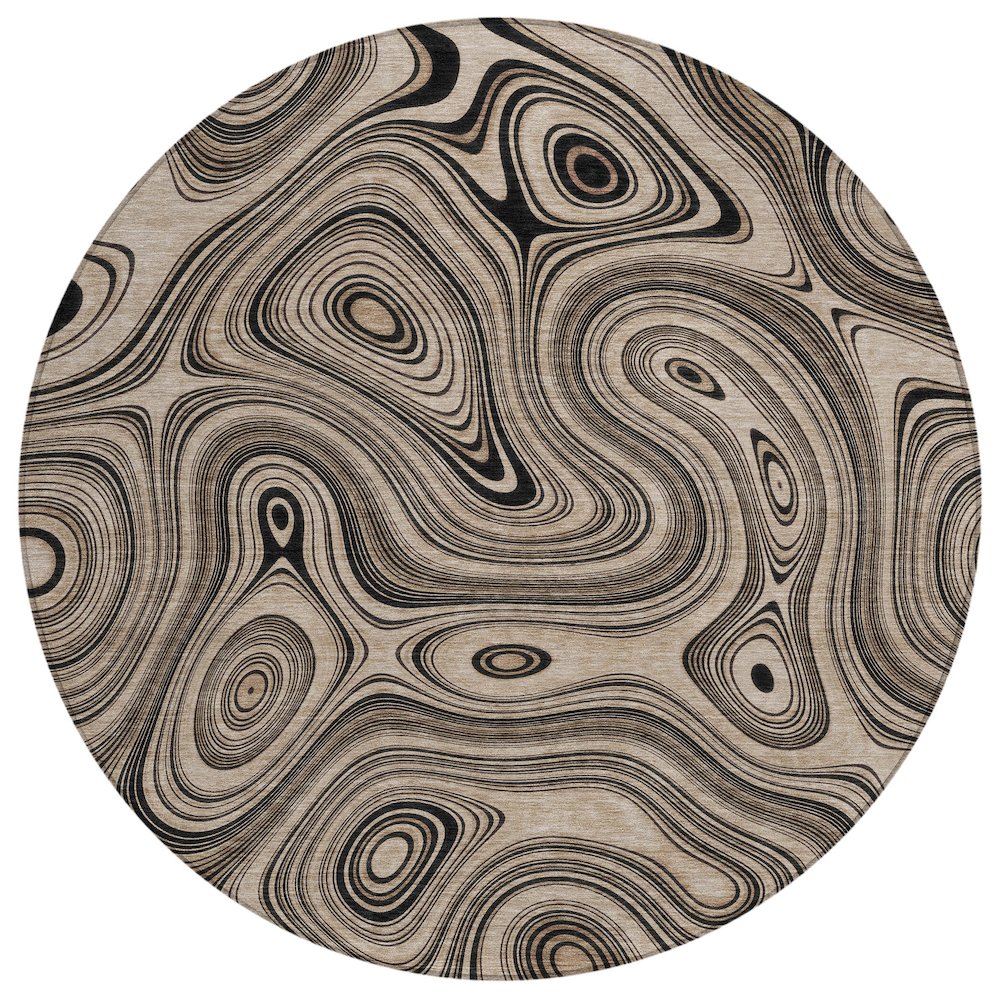 Machine Washable Indoor/Outdoor Chantille ACN2097 Beige 8 x 8 Round Rug