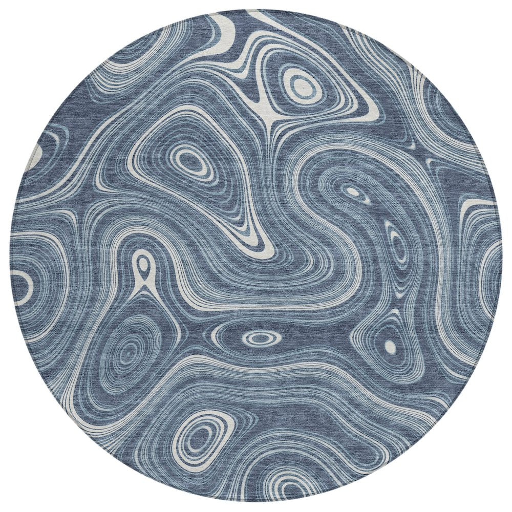 Machine Washable Indoor/Outdoor Chantille ACN2097 Blue 8 x 8 Round Rug