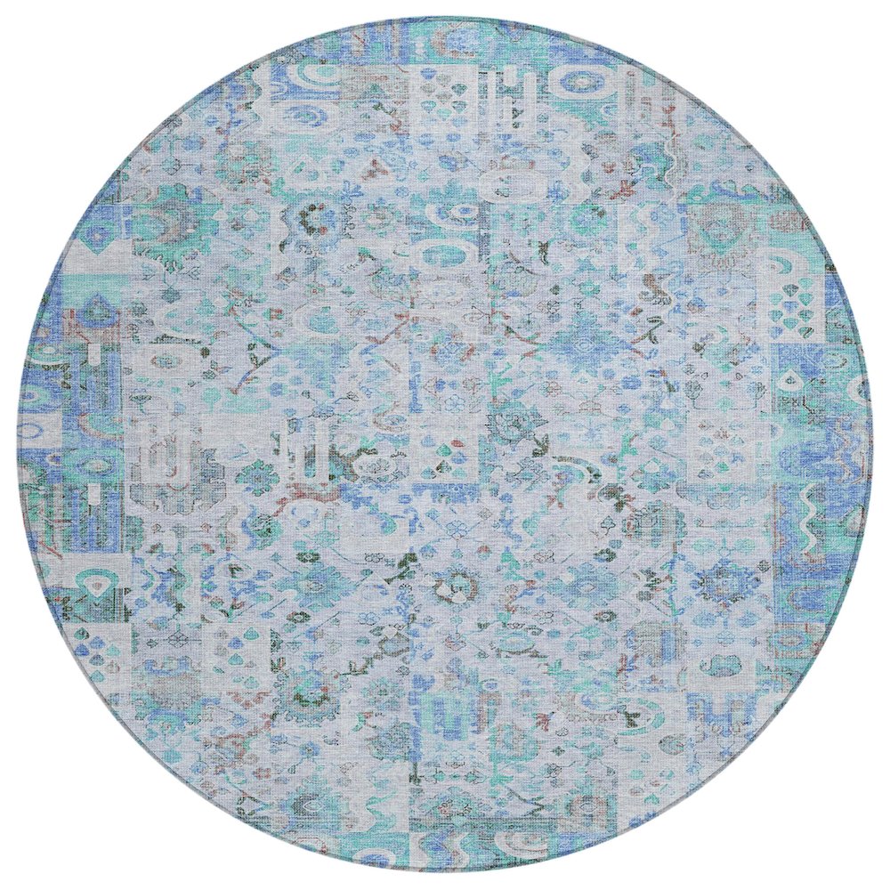 Machine Washable Indoor/Outdoor Chantille ACN2099 Blue 8 x 8 Round Rug