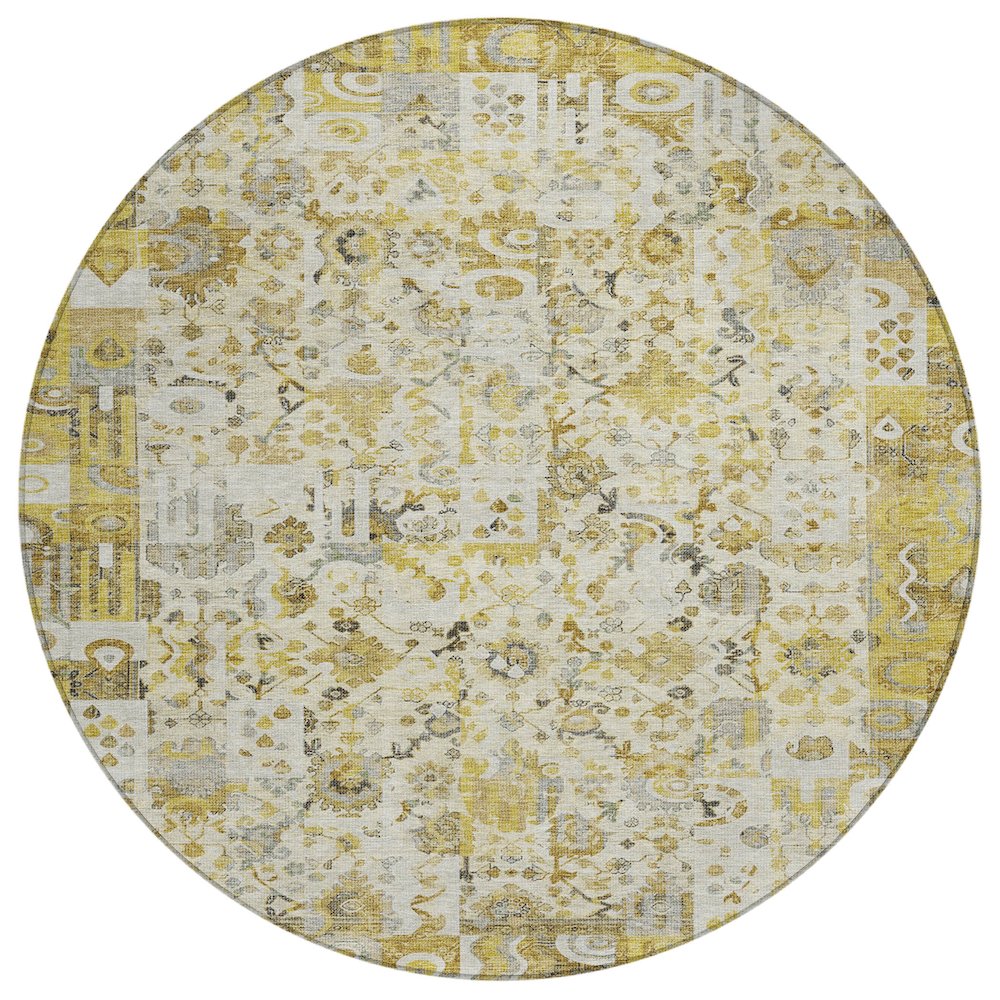 Machine Washable Indoor/Outdoor Chantille ACN2099 Gold 8 x 8 Round Rug