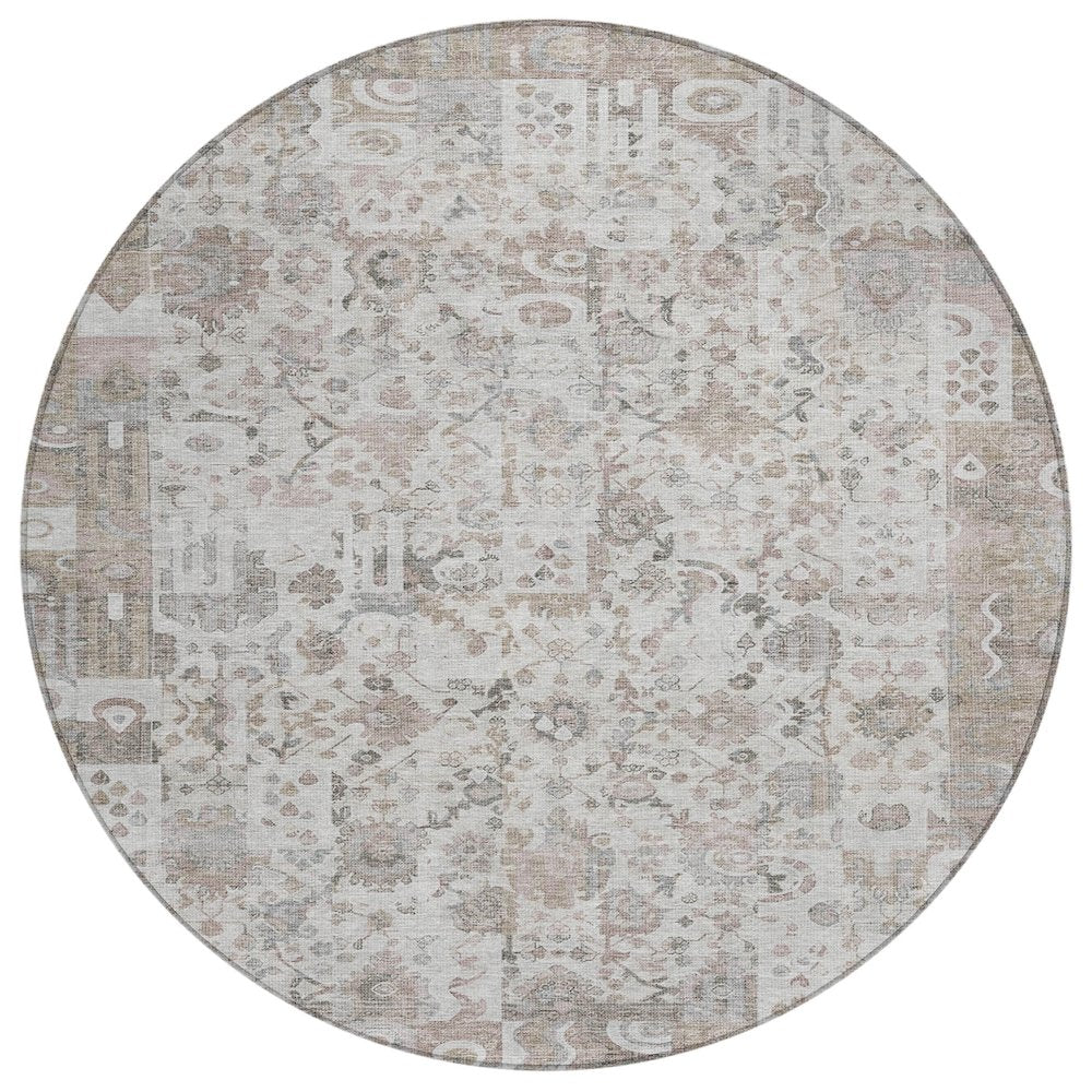 Machine Washable Indoor/Outdoor Chantille ACN2099 Taupe 8 x 8 Round Rug