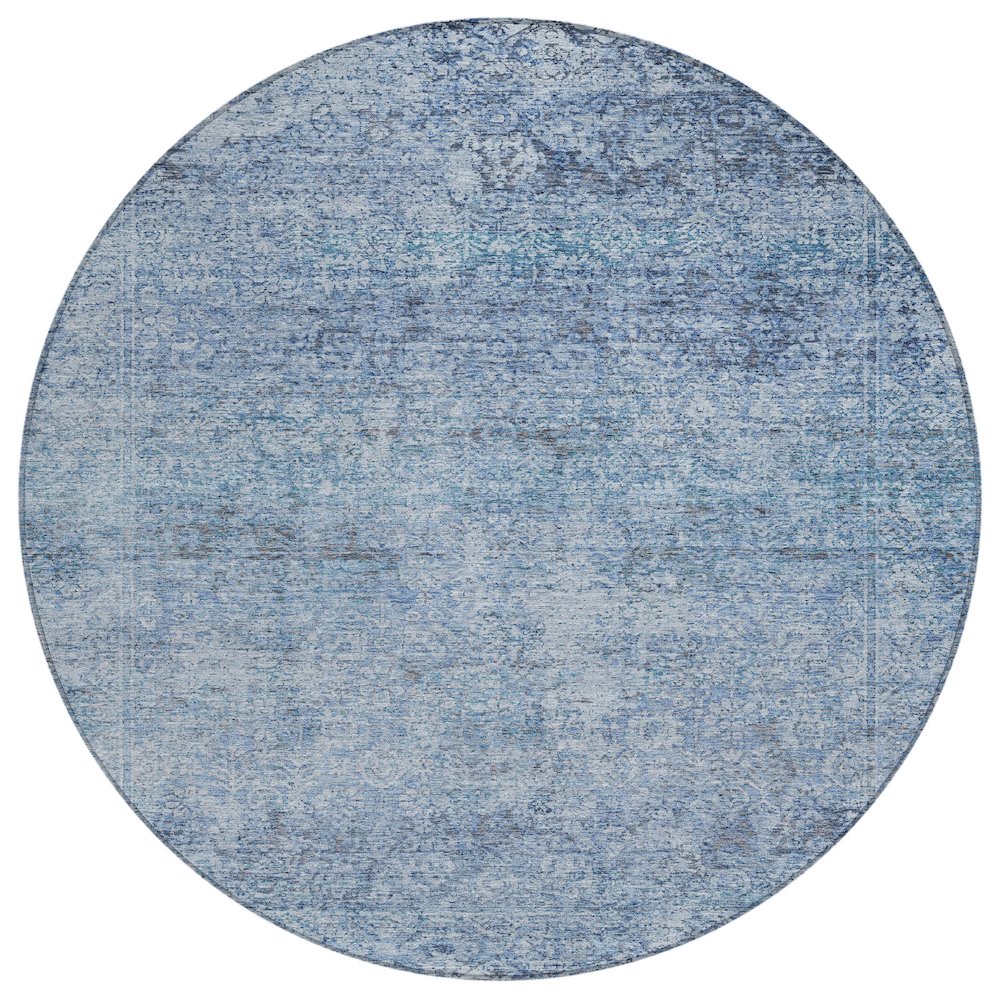 Machine Washable Indoor/Outdoor Chantille ACN2103 Blue 8 x 8 Round Rug