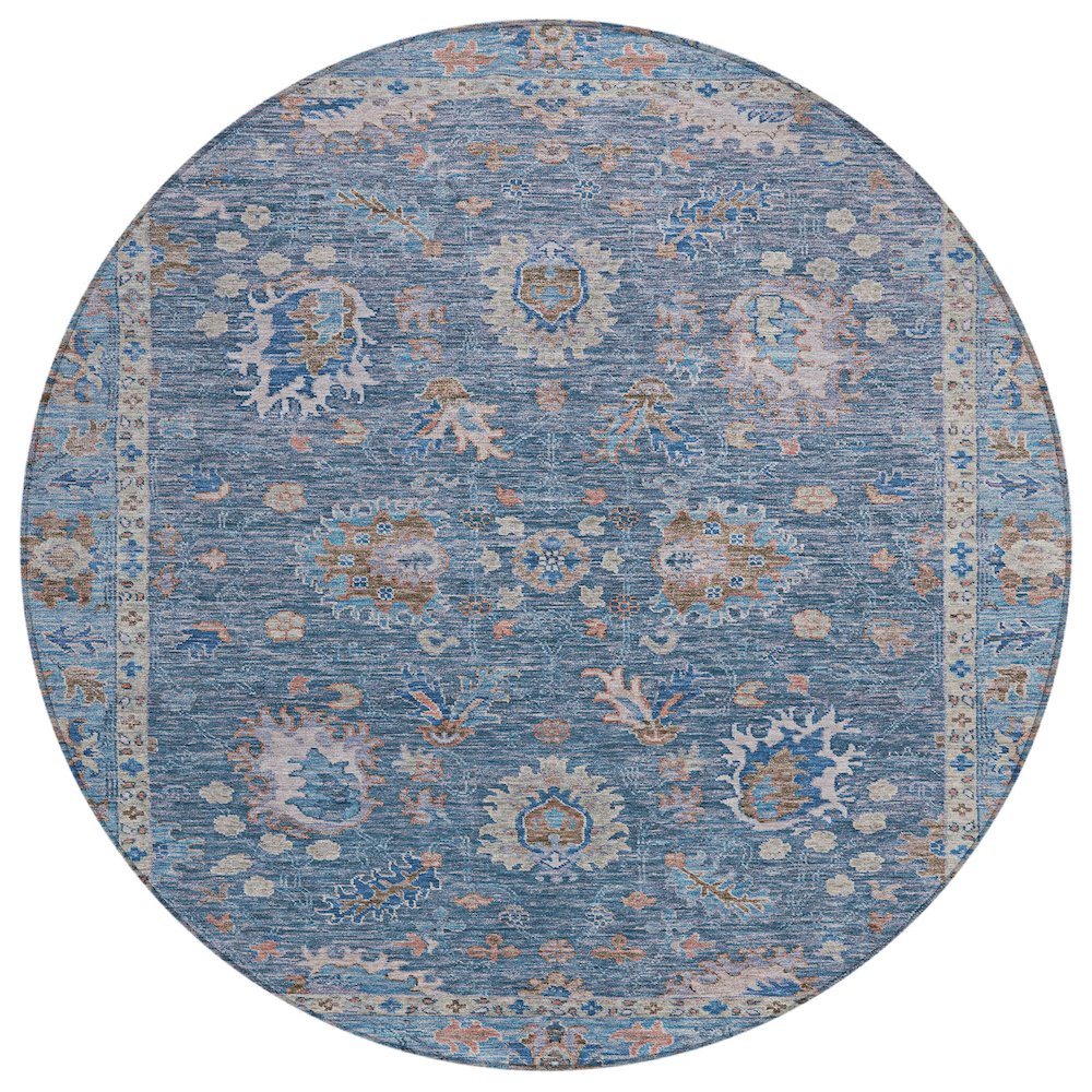 Machine Washable Indoor/Outdoor Chantille ACN2104 Blue 8 x 8 Round Rug