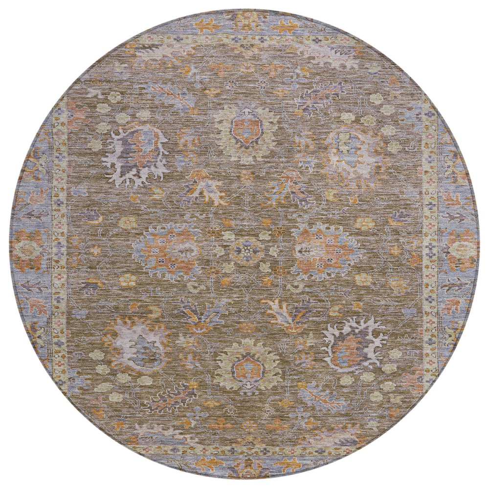 Machine Washable Indoor/Outdoor Chantille ACN2104 Brown 8 x 8 Round Rug