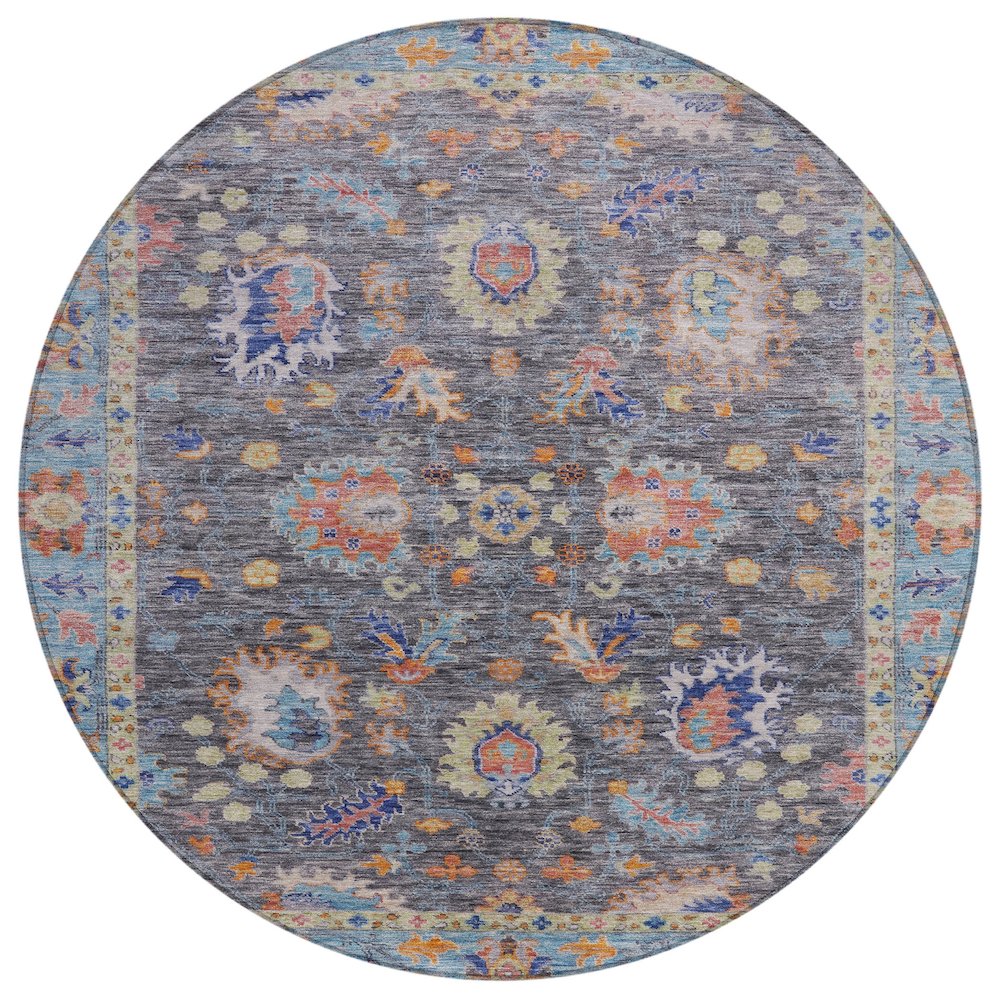 Machine Washable Indoor/Outdoor Chantille ACN2104 Gray 8 x 8 Round Rug