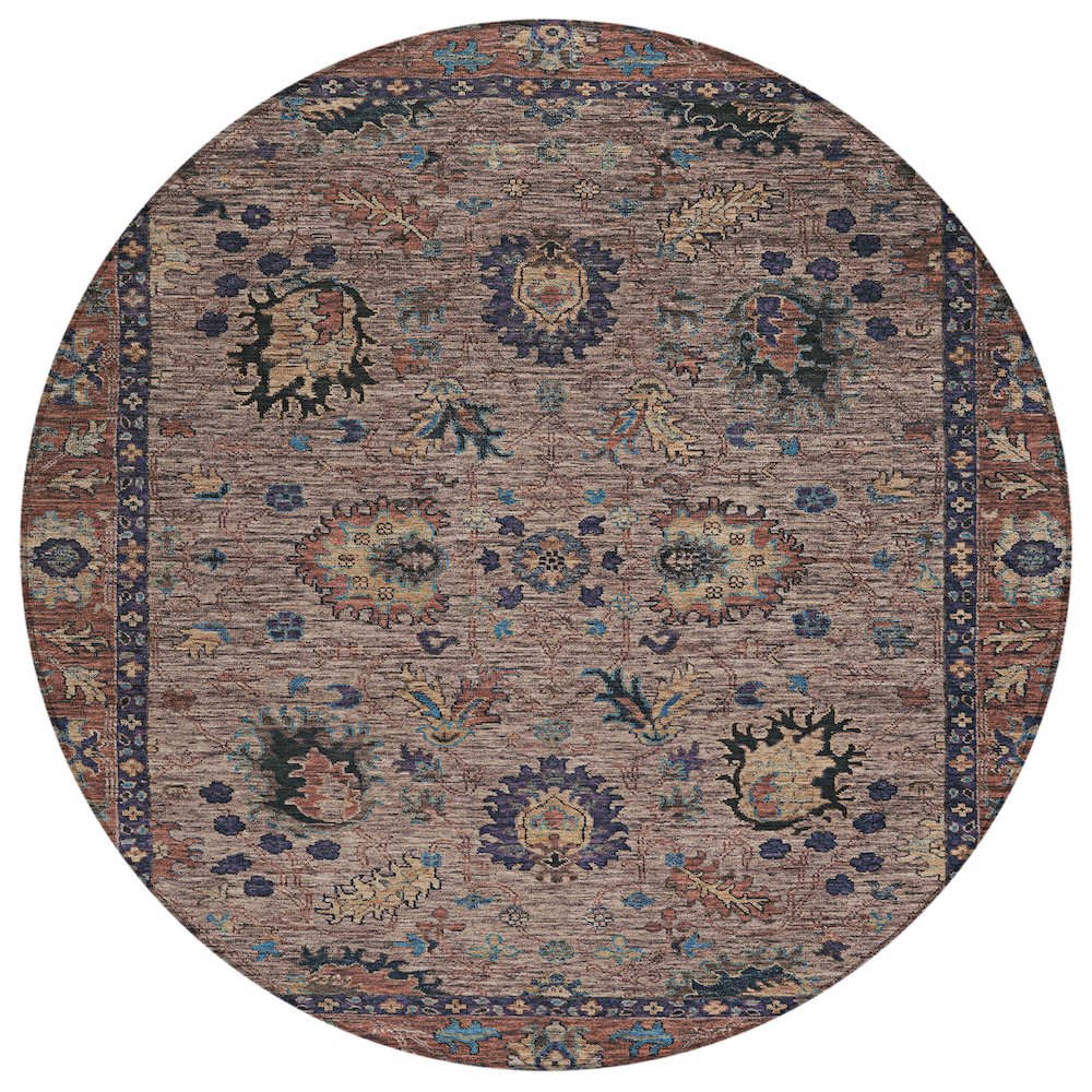 Machine Washable Indoor/Outdoor Chantille ACN2104 Mocha 8 x 8 Round Rug