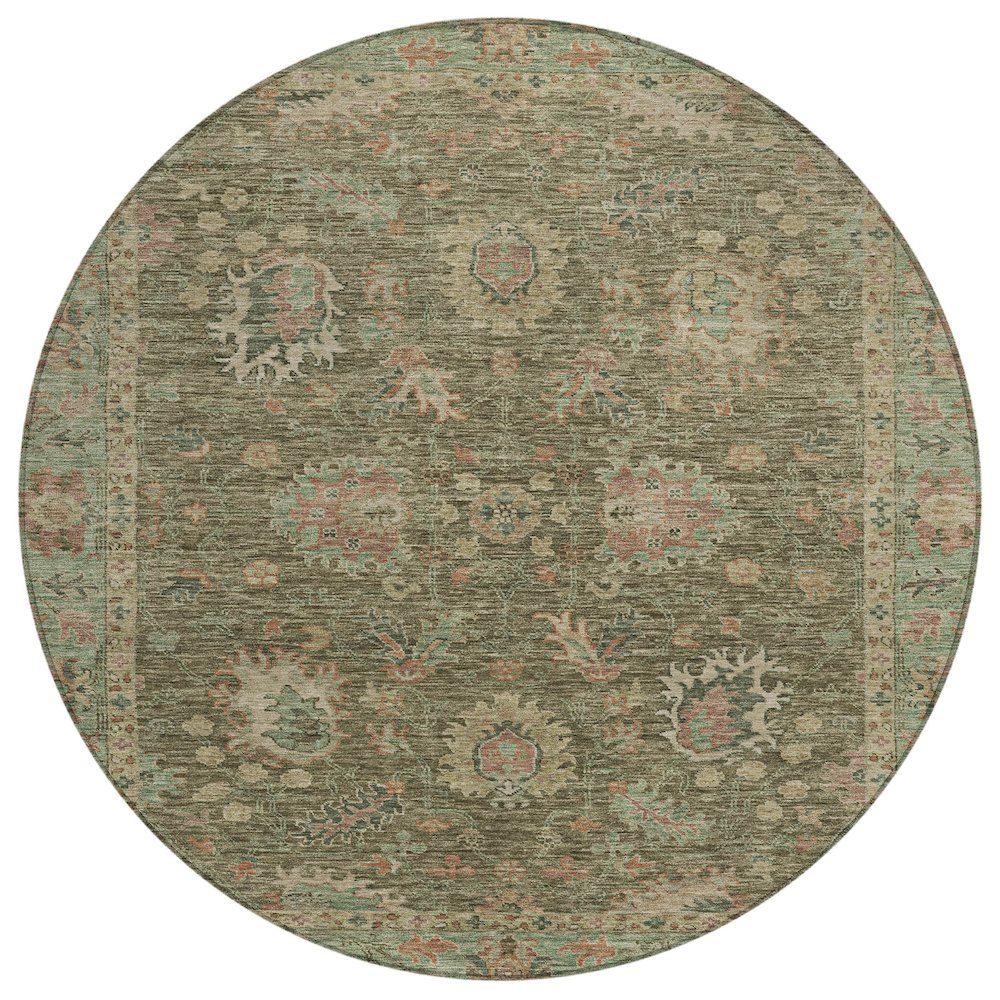 Machine Washable Indoor/Outdoor Chantille ACN2104 Olive 8 x 8 Round Rug