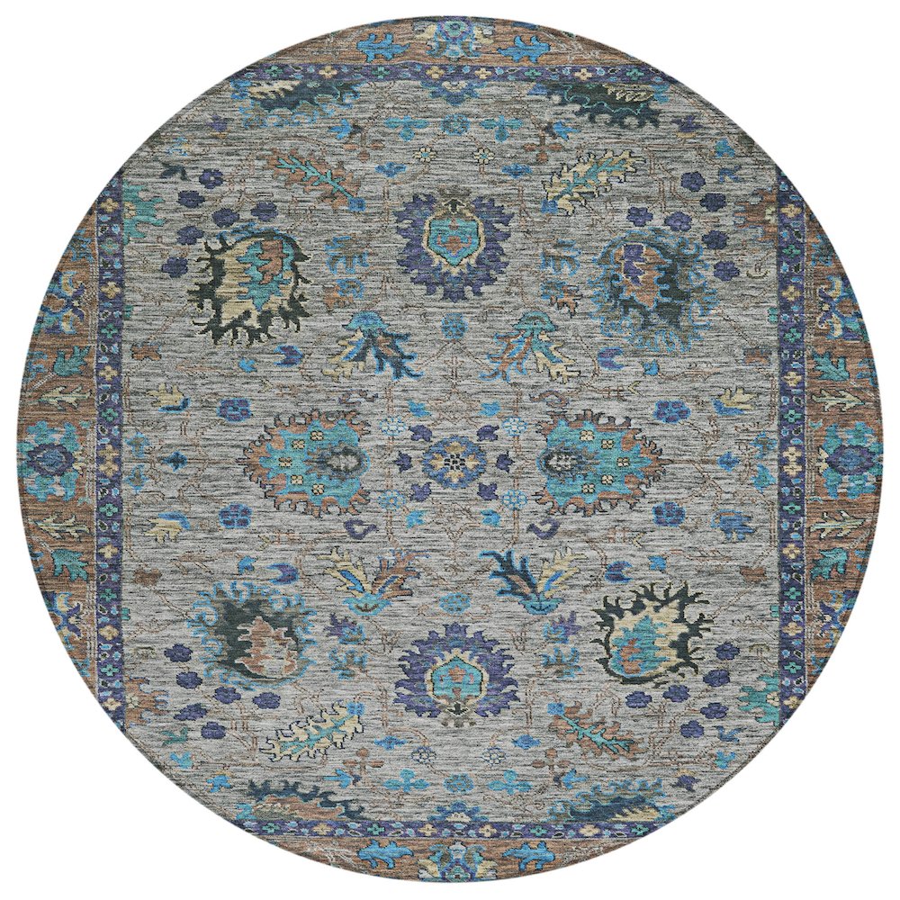 Machine Washable Indoor/Outdoor Chantille ACN2104 Pewter 8 x 8 Round Rug