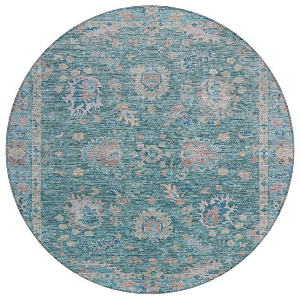 Machine Washable Indoor/Outdoor Chantille ACN2104 Teal 8 x 8 Round Rug