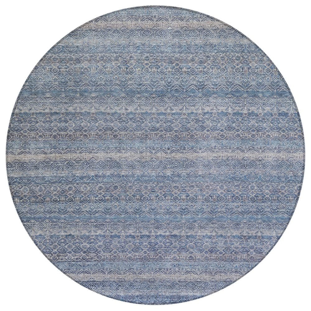 Machine Washable Indoor/Outdoor Chantille ACN2105 Blue 8 x 8 Round Rug