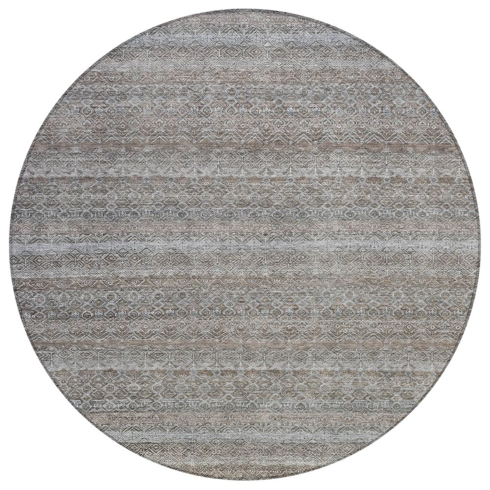 Machine Washable Indoor/Outdoor Chantille ACN2105 Brown 8 x 8 Round Rug