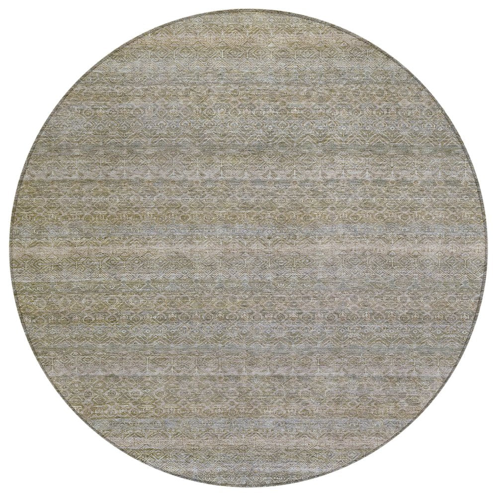 Machine Washable Indoor/Outdoor Chantille ACN2105 Khaki 8 x 8 Round Rug