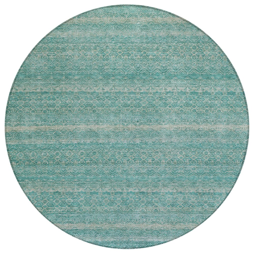 Machine Washable Indoor/Outdoor Chantille ACN2105 Teal 8 x 8 Round Rug