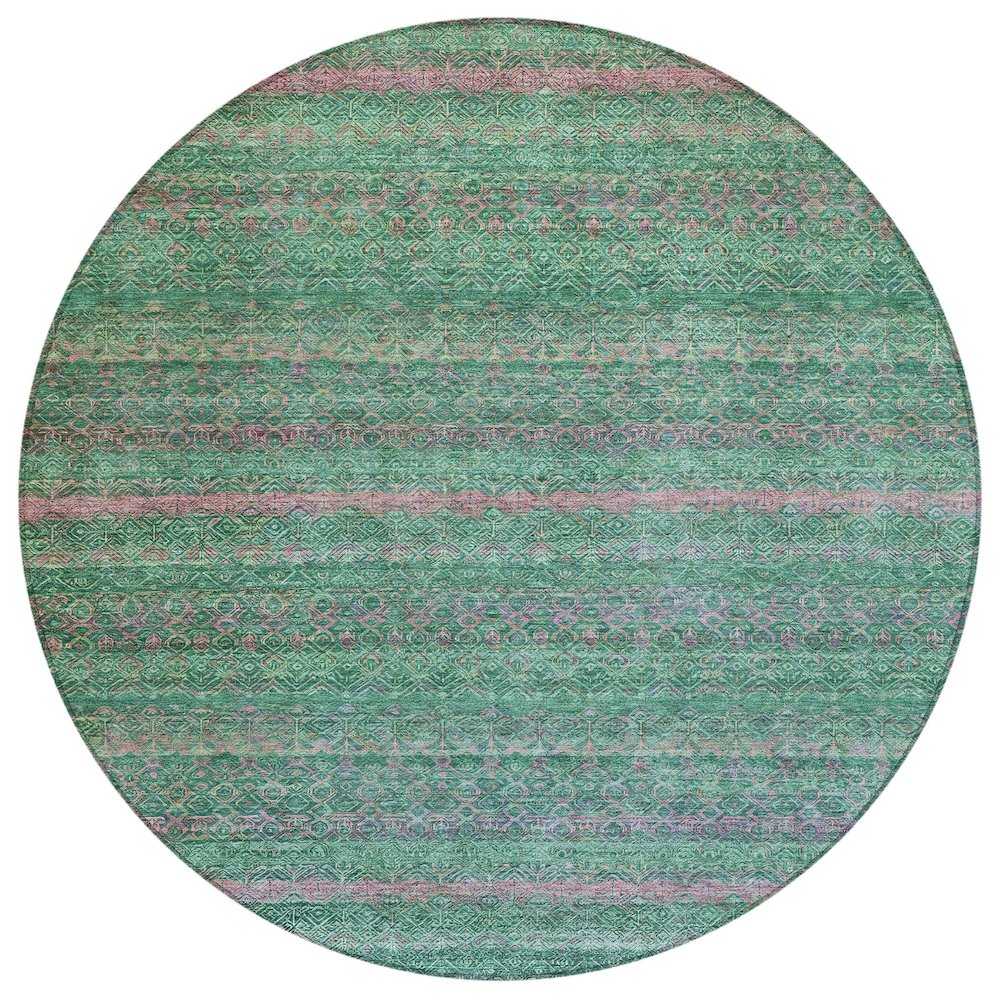 Machine Washable Indoor/Outdoor Chantille ACN2106 Green 8 x 8 Round Rug
