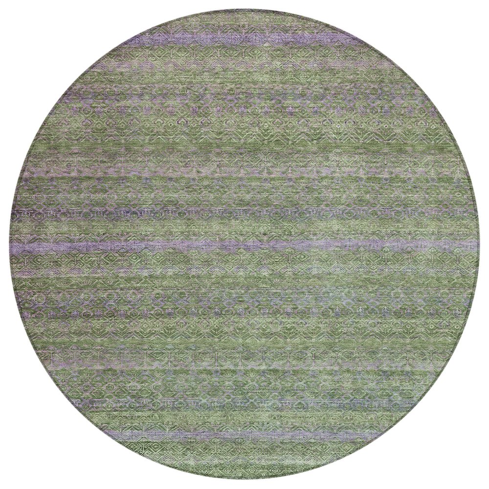 Machine Washable Indoor/Outdoor Chantille ACN2106 Olive 8 x 8 Round Rug