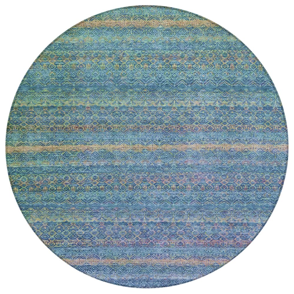 Machine Washable Indoor/Outdoor Chantille ACN2106 Teal 8 x 8 Round Rug