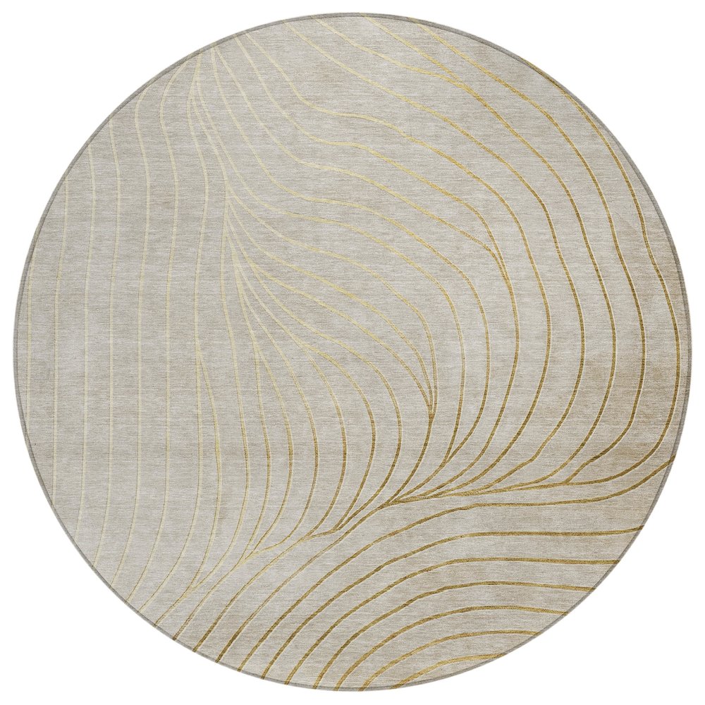 Machine Washable Indoor/Outdoor Chantille ACN2107 Beige 8 x 8 Round Rug