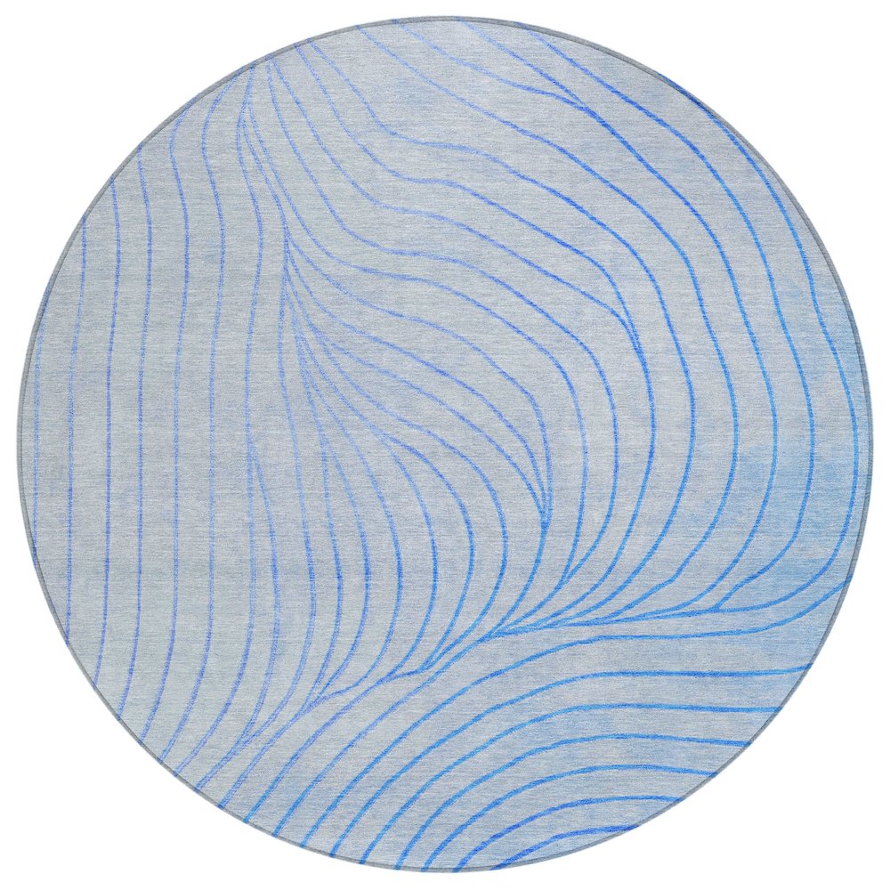 Machine Washable Indoor/Outdoor Chantille ACN2107 Blue 8 x 8 Round Rug