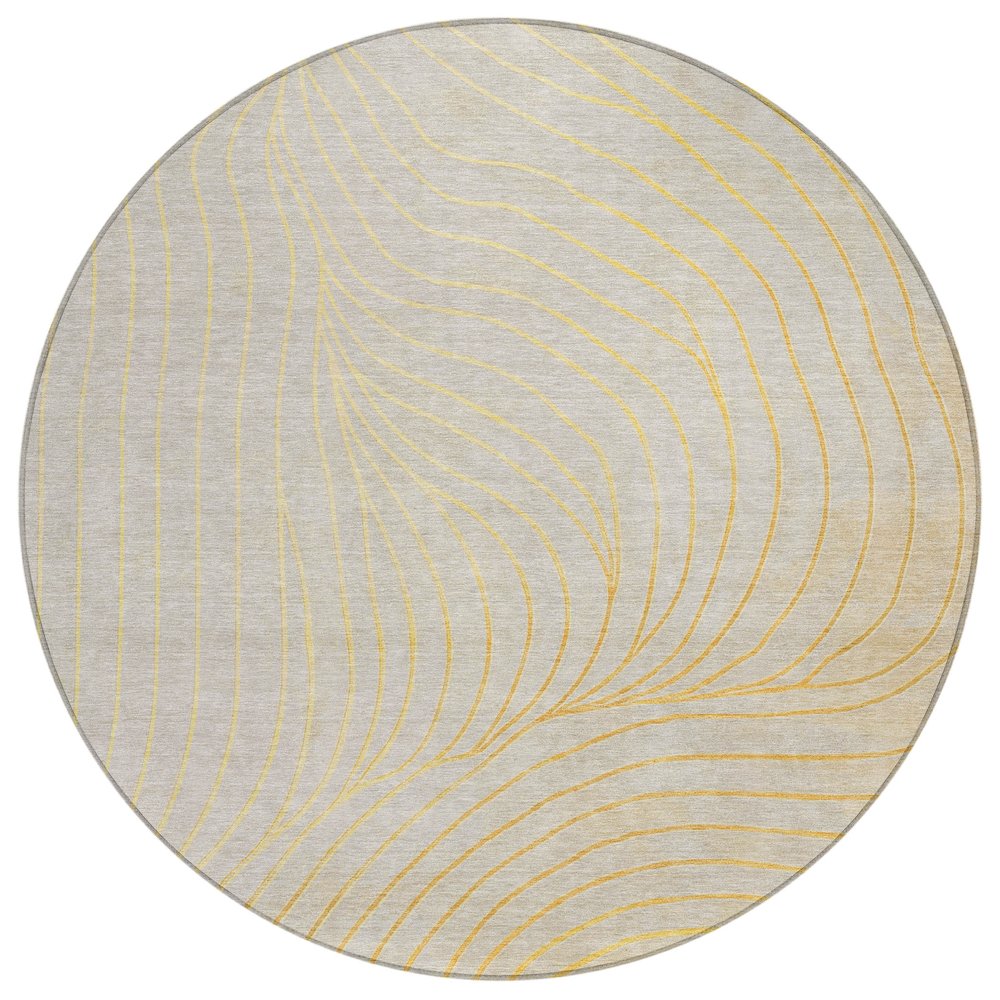 Machine Washable Indoor/Outdoor Chantille ACN2107 Gold 8 x 8 Round Rug