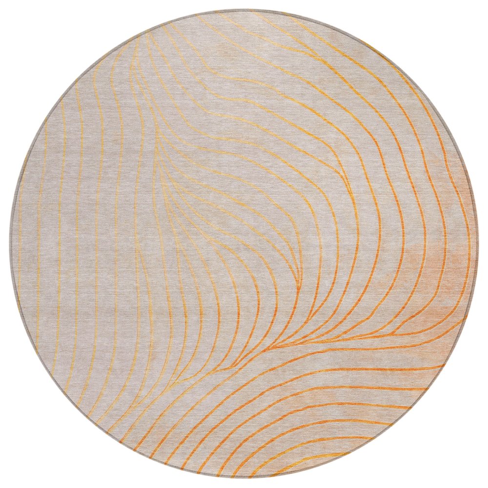 Machine Washable Indoor/Outdoor Chantille ACN2107 Orange 8 x 8 Round Rug