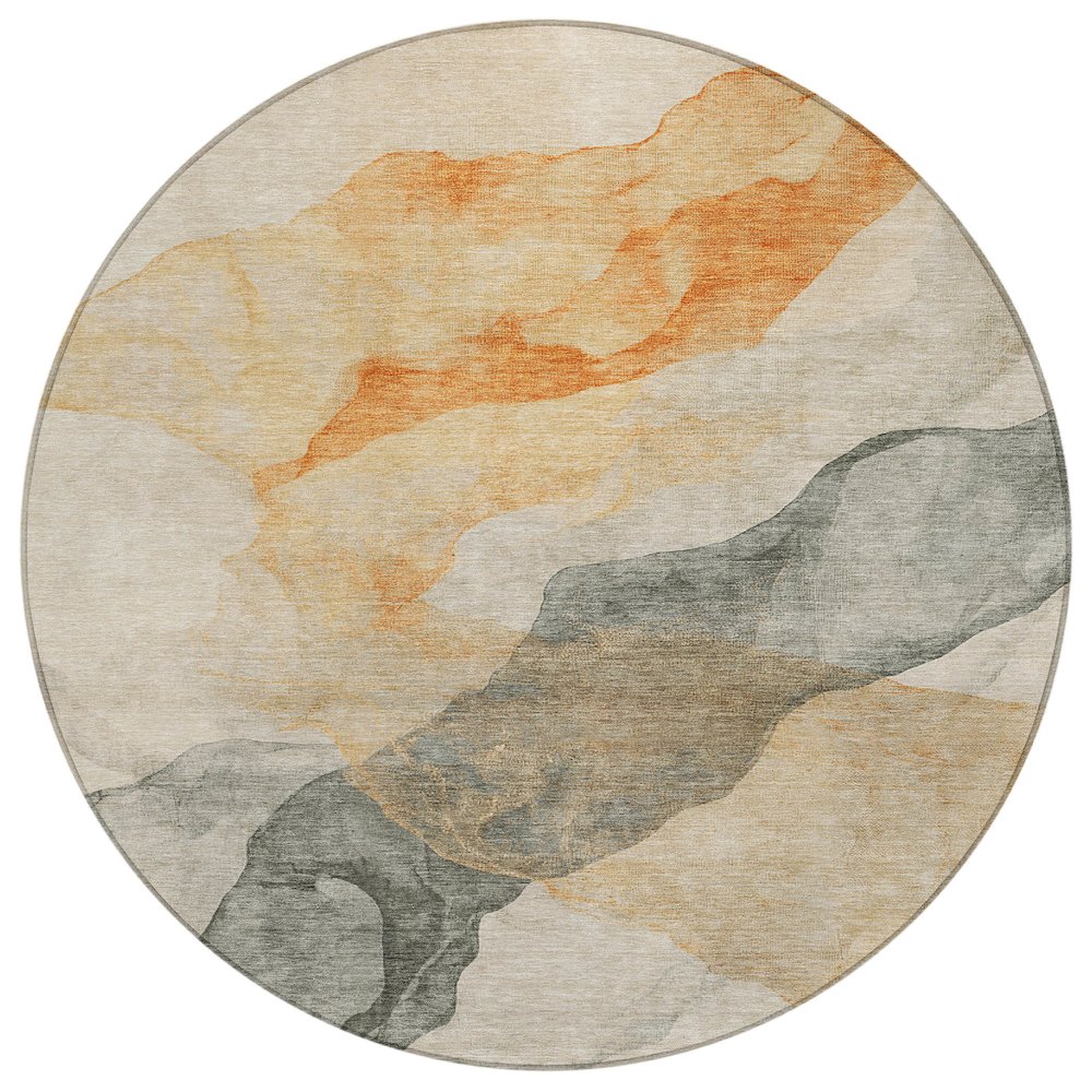 Machine Washable Indoor/Outdoor Chantille ACN2109 Orange 8 x 8 Round Rug