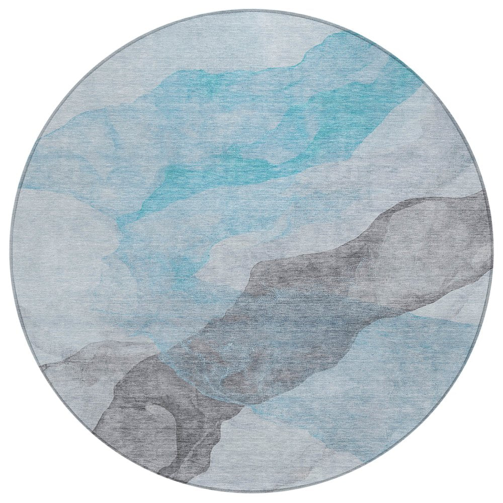 Machine Washable Indoor/Outdoor Chantille ACN2109 Teal 8 x 8 Round Rug
