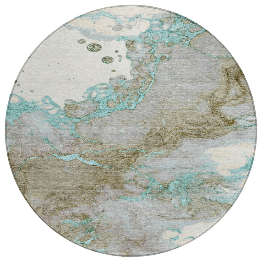 Machine Washable Indoor/Outdoor Chantille ACN2110 Teal 8 x 8 Round Rug