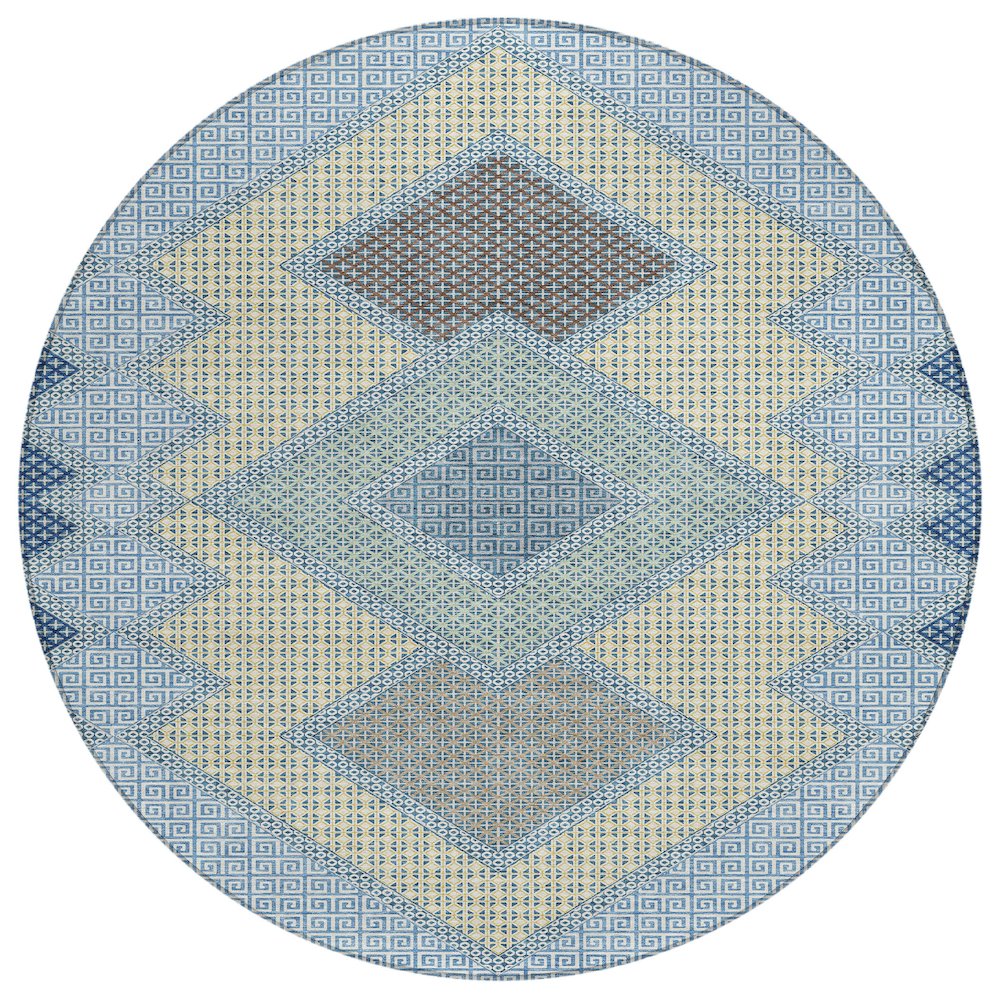 Machine Washable Indoor/Outdoor Chantille ACN2111 Denim 8 x 8 Round Rug
