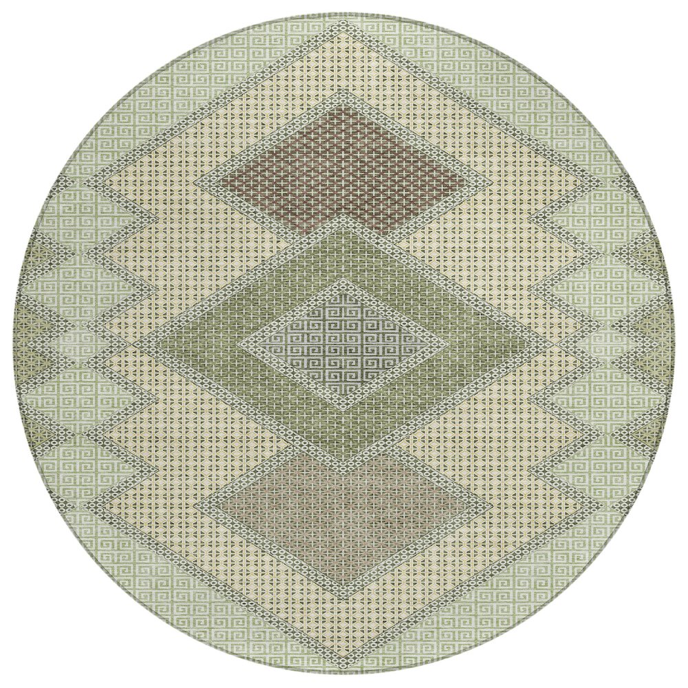 Machine Washable Indoor/Outdoor Chantille ACN2111 Green 8 x 8 Round Rug