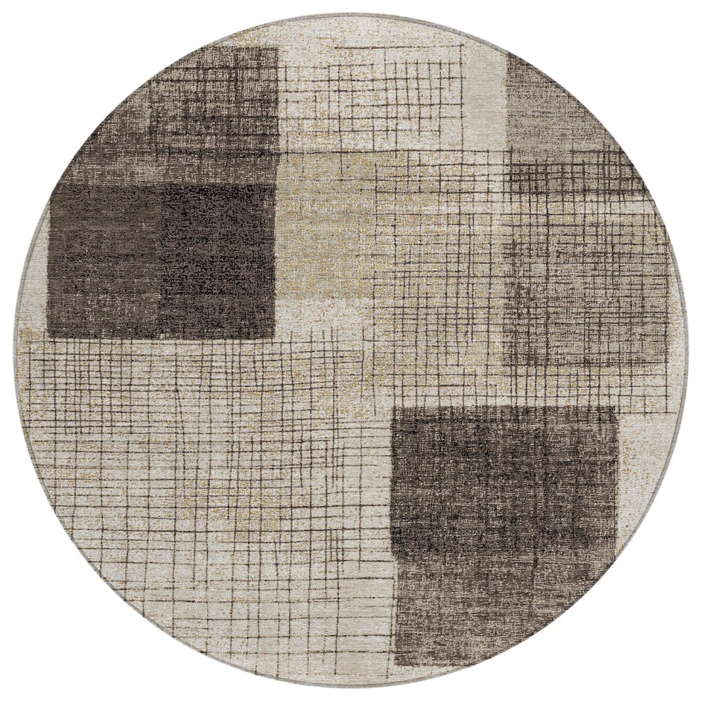 Machine Washable Indoor/Outdoor Chantille ACN2112 Brown 8 x 8 Round Rug