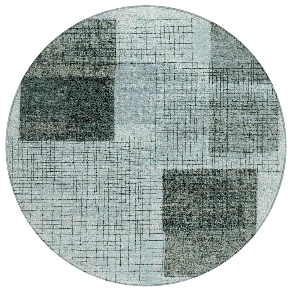 Machine Washable Indoor/Outdoor Chantille ACN2112 Teal 8 x 8 Round Rug
