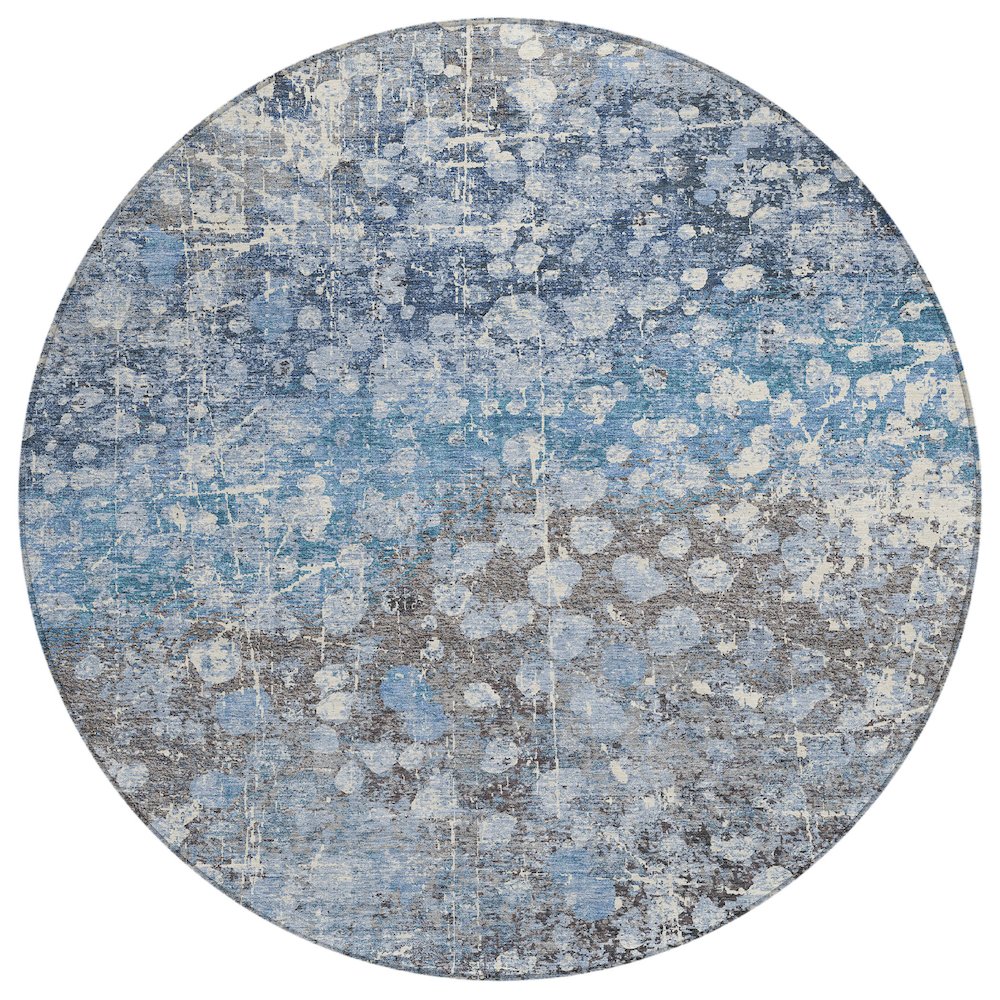 Machine Washable Indoor/Outdoor Chantille ACN2113 Blue 8 x 8 Round Rug
