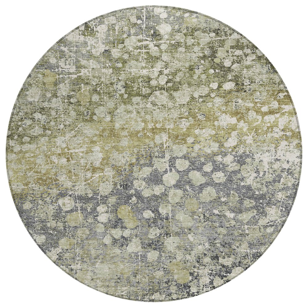 Machine Washable Indoor/Outdoor Chantille ACN2113 Olive 8 x 8 Round Rug