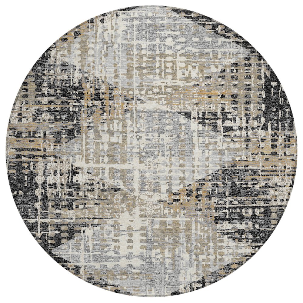 Machine Washable Indoor/Outdoor Chantille ACN2116 Black 8 x 8 Round Rug