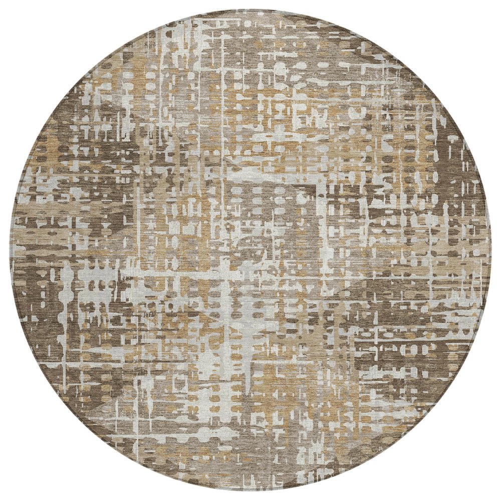 Machine Washable Indoor/Outdoor Chantille ACN2116 Brown 8 x 8 Round Rug