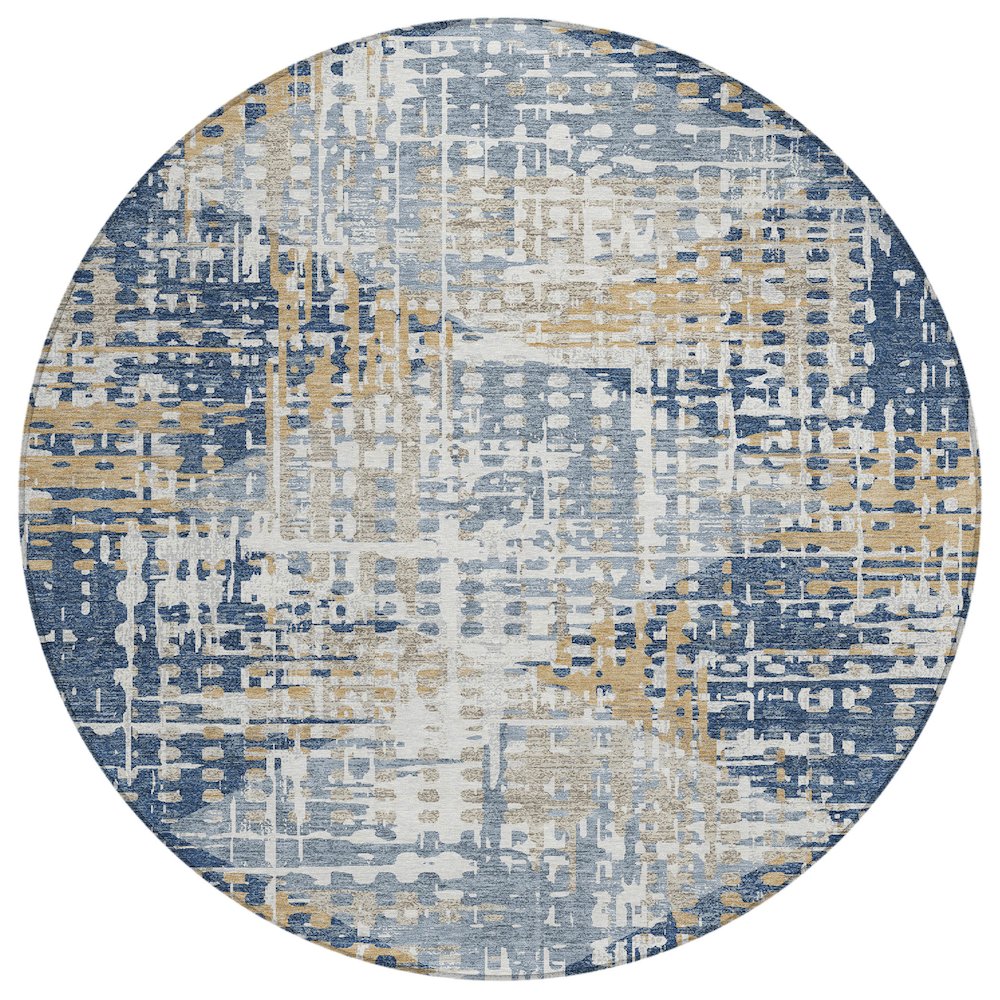 Machine Washable Indoor/Outdoor Chantille ACN2116 Navy 8 x 8 Round Rug