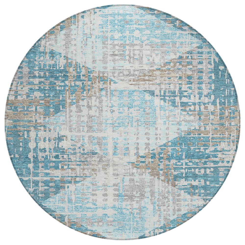 Machine Washable Indoor/Outdoor Chantille ACN2116 Teal 8 x 8 Round Rug