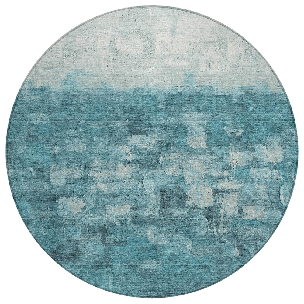 Machine Washable Indoor/Outdoor Chantille ACN2119 Teal 8 x 8 Round Rug