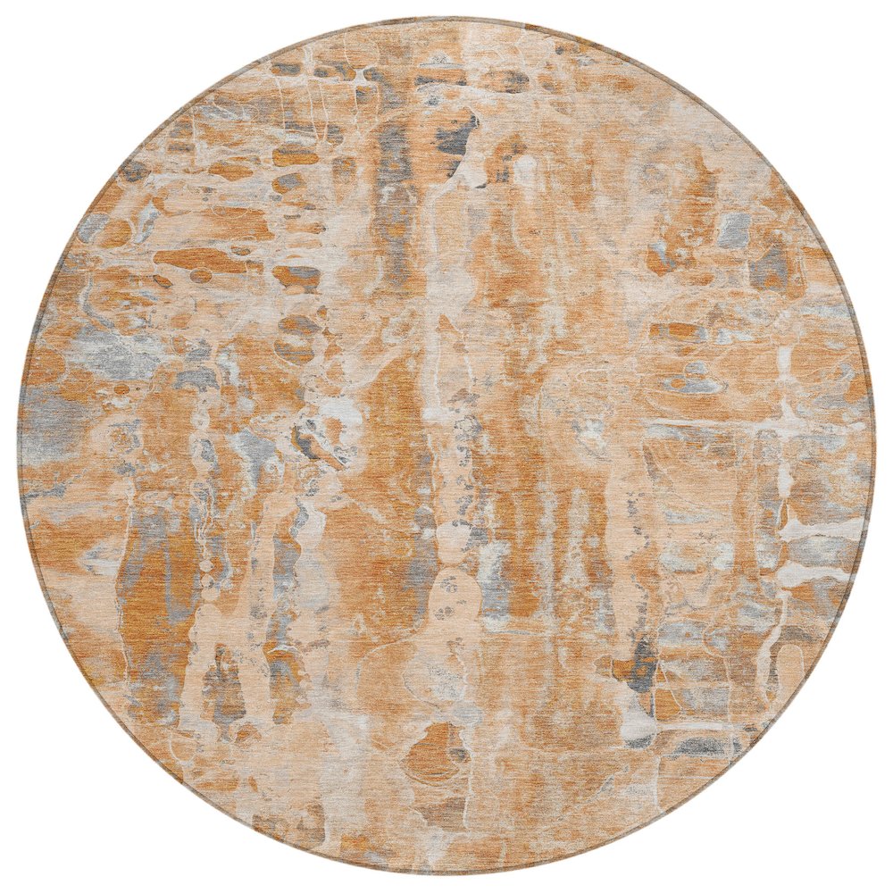 Machine Washable Indoor/Outdoor Chantille ACN2120 Orange 8 x 8 Round Rug