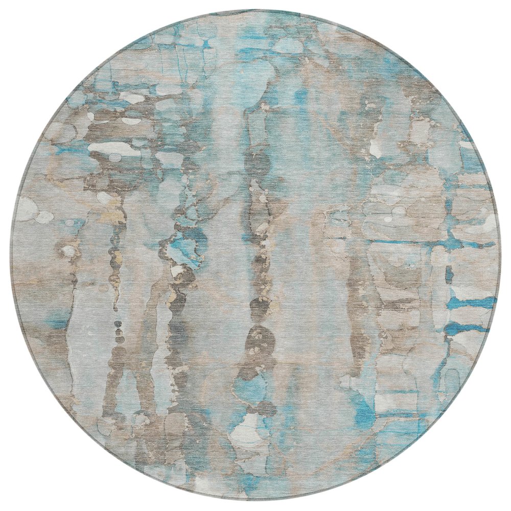 Machine Washable Indoor/Outdoor Chantille ACN2120 Teal 8 x 8 Round Rug