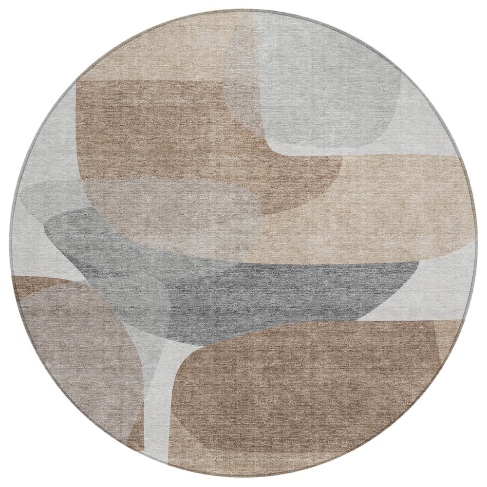 Machine Washable Indoor/Outdoor Chantille ACN2121 Mocha 8 x 8 Round Rug