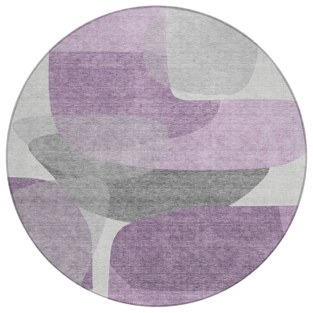 Machine Washable Indoor/Outdoor Chantille ACN2121 Purple 8 x 8 Round Rug