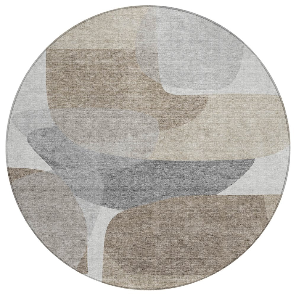 Machine Washable Indoor/Outdoor Chantille ACN2121 Taupe 8 x 8 Round Rug