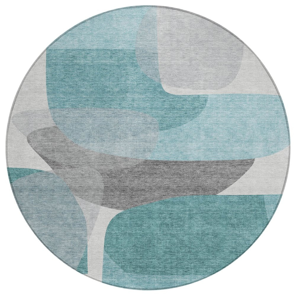 Machine Washable Indoor/Outdoor Chantille ACN2121 Teal 8 x 8 Round Rug