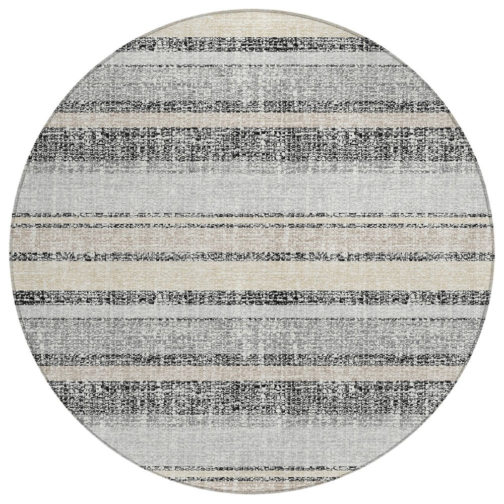 Machine Washable Indoor/Outdoor Chantille ACN2122 Black 8 x 8 Round Rug