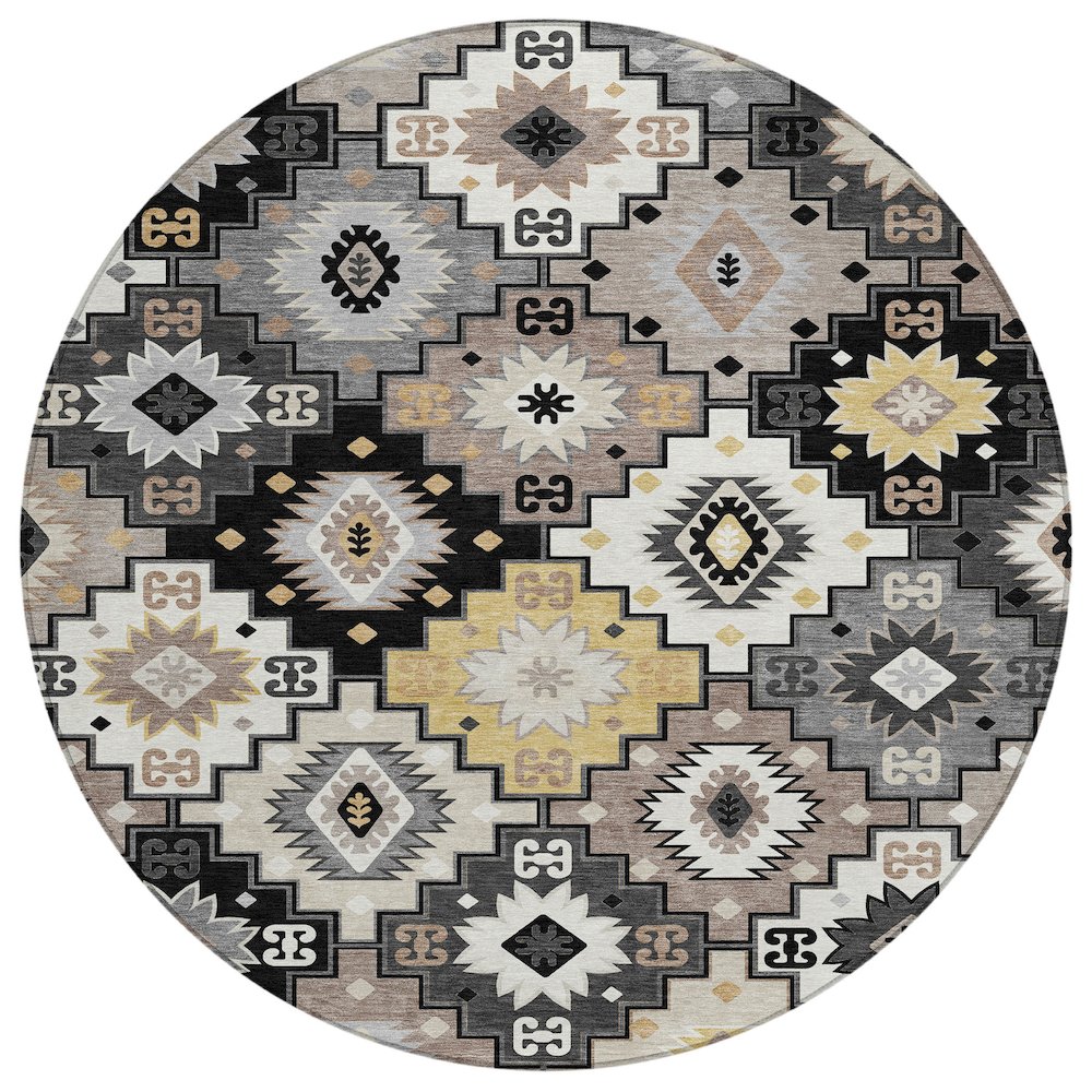 Machine Washable Indoor/Outdoor Chantille ACN2123 Black 8 x 8 Round Rug